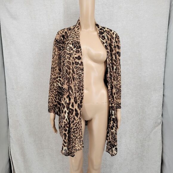 Slinky Brand Vintage Cheetah Print Open Style Cardigan Duster Tunic Plus Size 1X - Picture 2 of 12